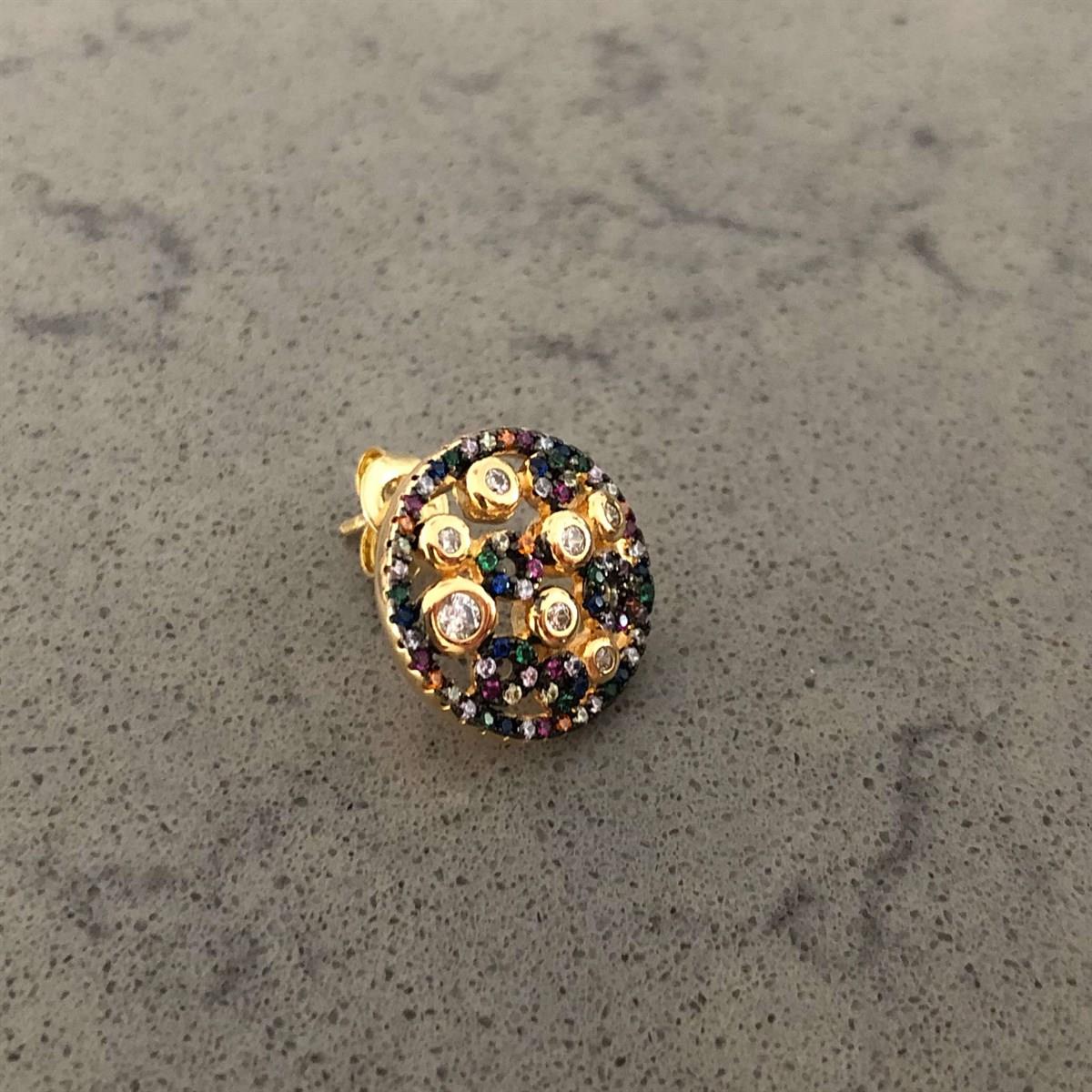 Multicolor Taşlı Yuvarlak Küpe 