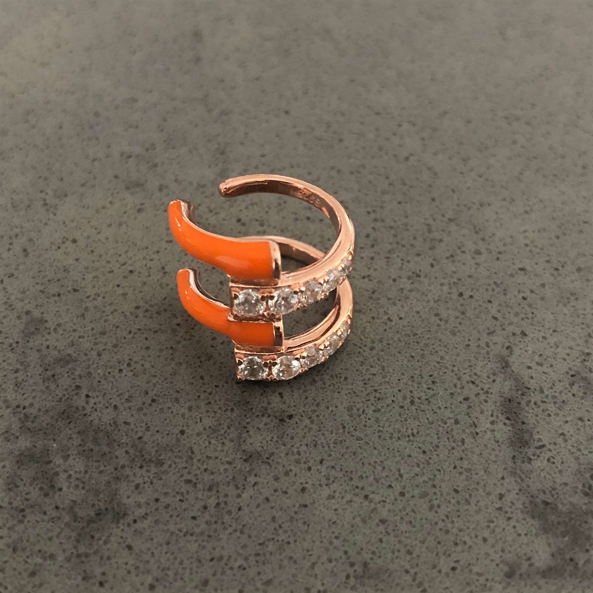 Neon Oranj Çift Sıra İthal Kıkırdak Küpe