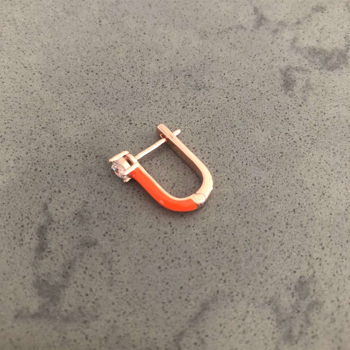 Neon Oranj Tek Taş İthal Küpe