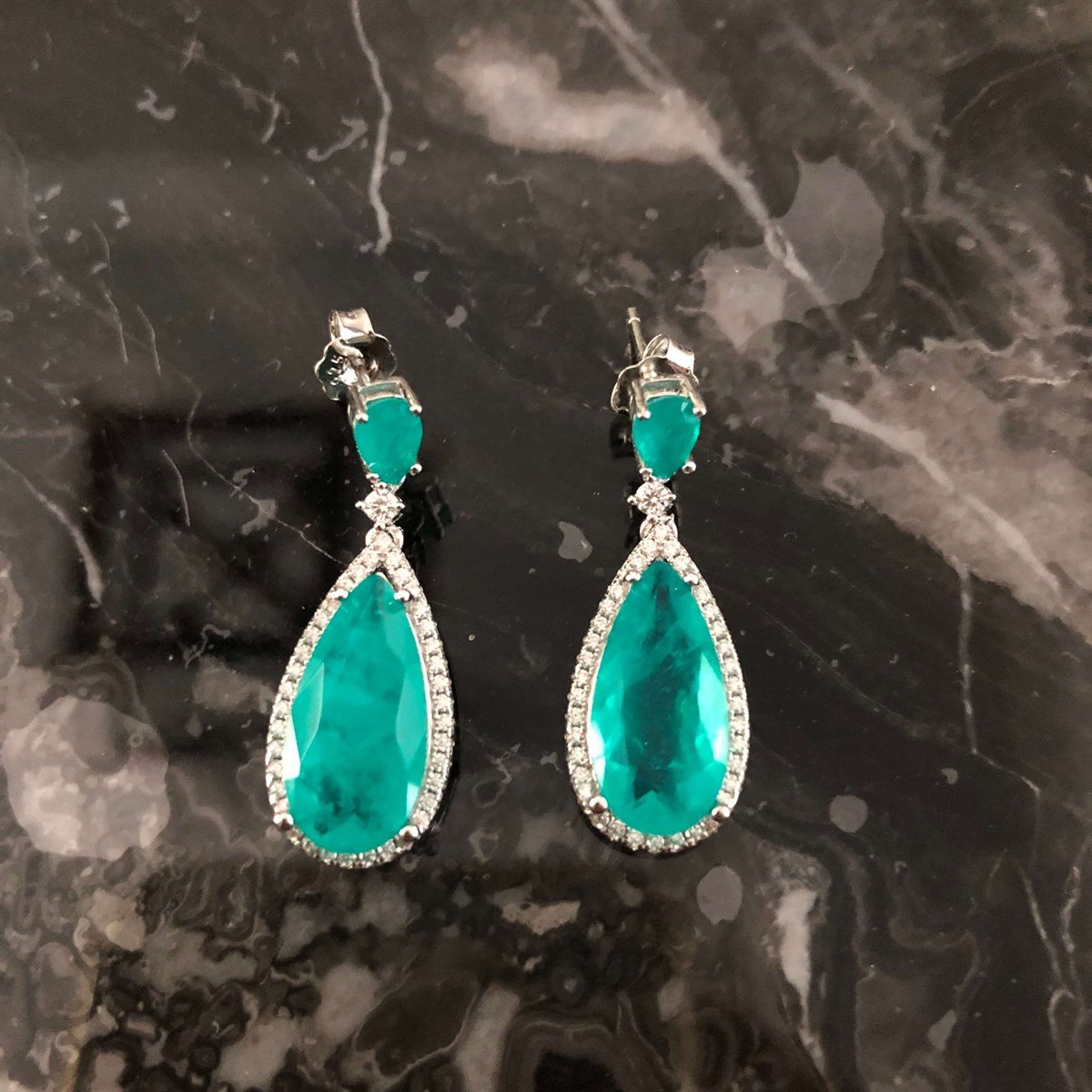 Paraiba Çift Koyu Taş İthal Küpe 