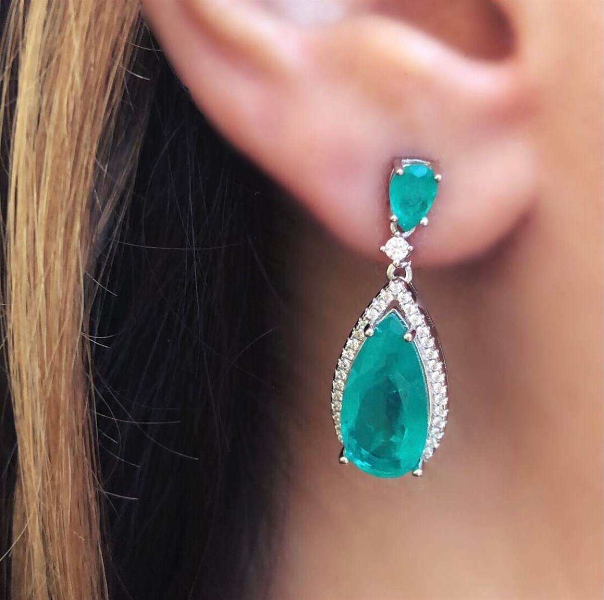 Paraiba Çift Koyu Taş İthal Küpe 