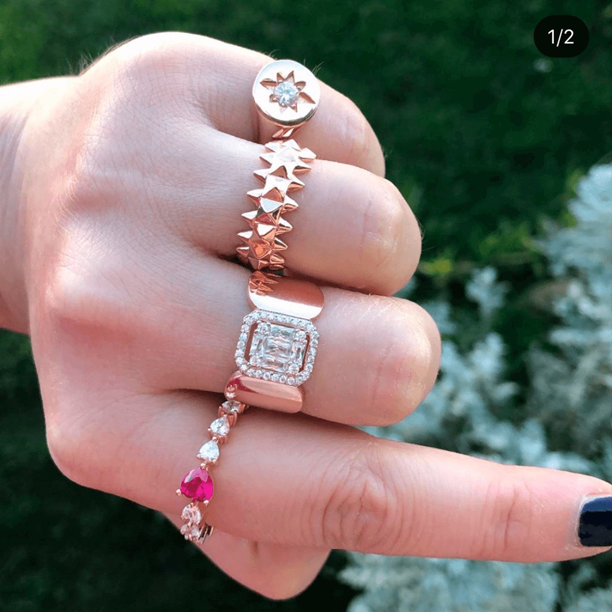 Pembe Beyaz Taş Kalp İthal Yüzük