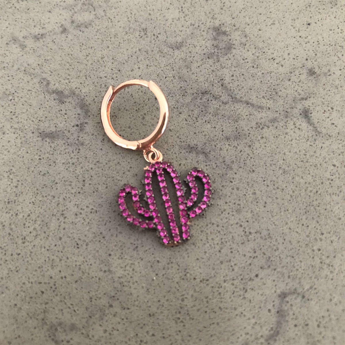 Pembe Taş Kaktüs Küpe
