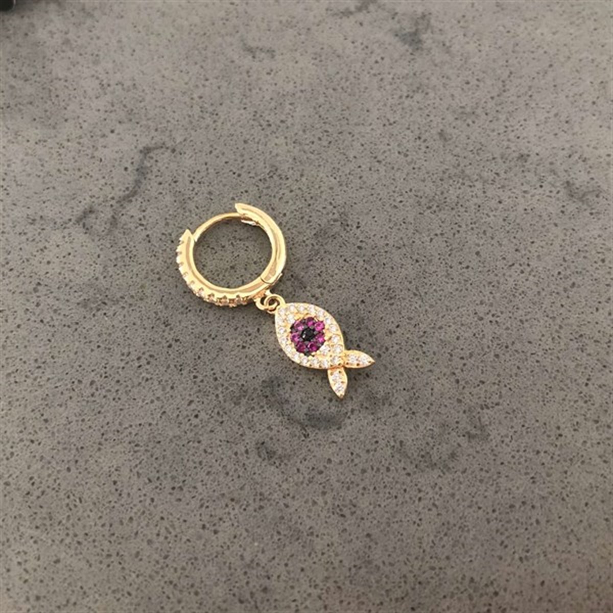 Pembe Taşlı Balık İthal Küpe