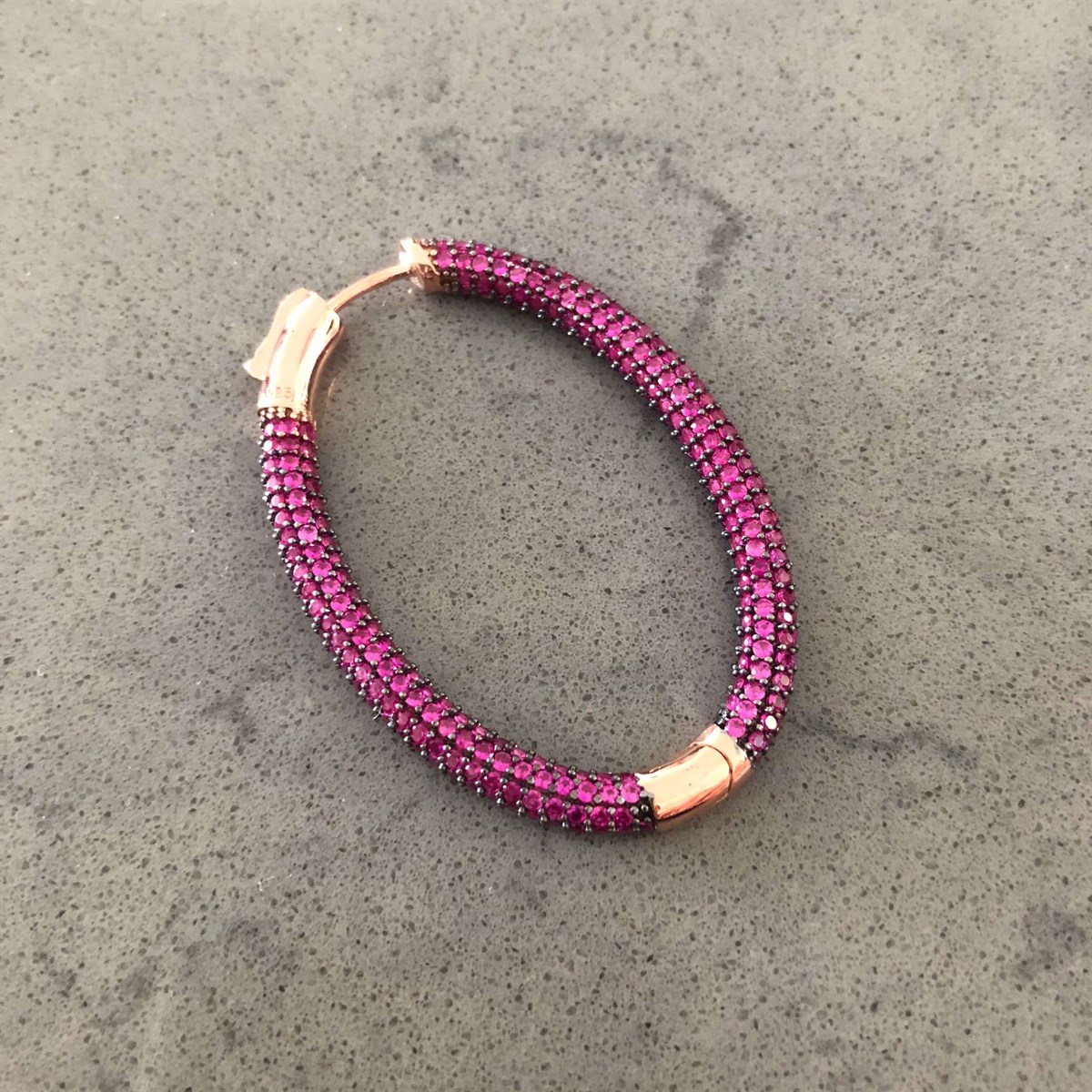 Pembe Taşlı Elips İthal Küpe 
