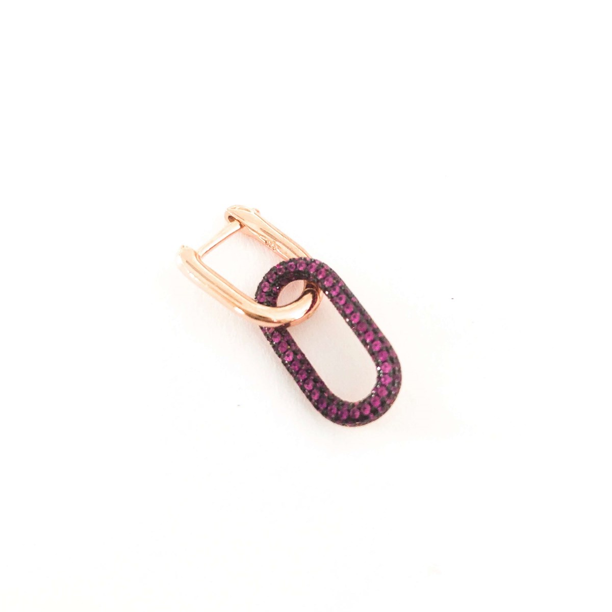 Pembe Taşlı İç İçe Geçen Oval İthal Küpe 