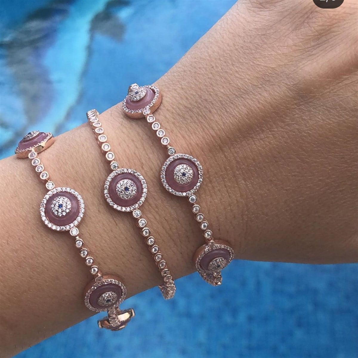 Pembe Üçlü Camgöz Bileklik