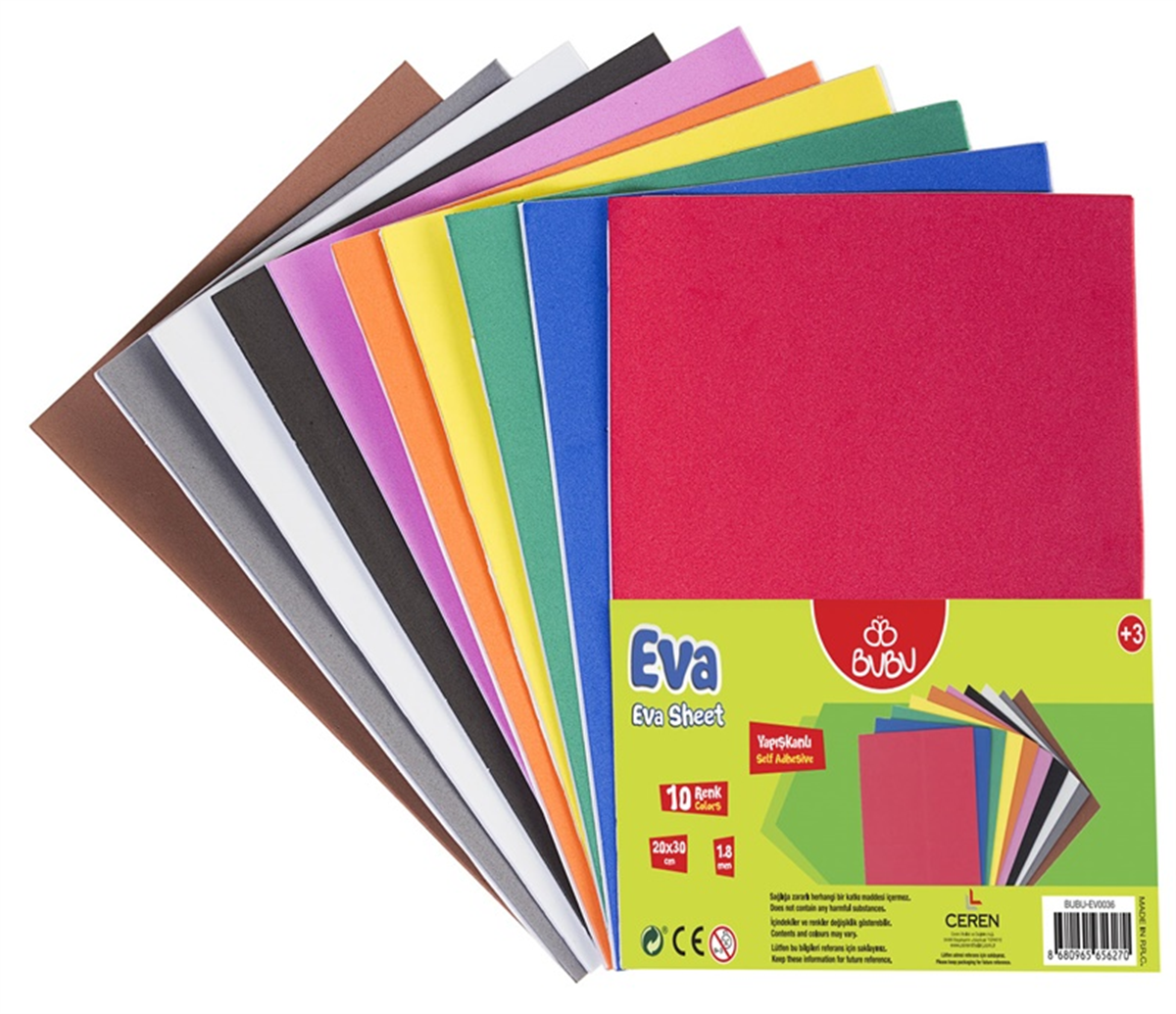Bubu 20x30 Cm 1.8 Mm Yapışkanlı Eva 10 Renk