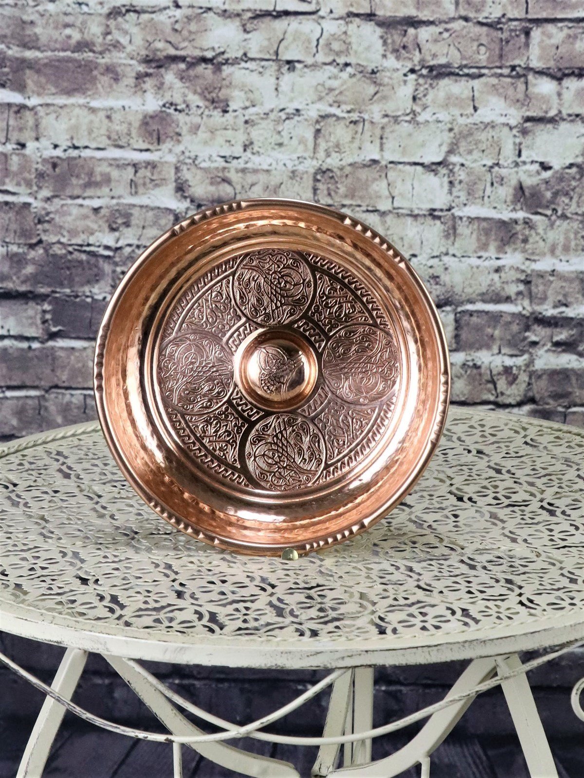3 Adet Bakır İşlemeli Türk Hamam Tası 20 cm
