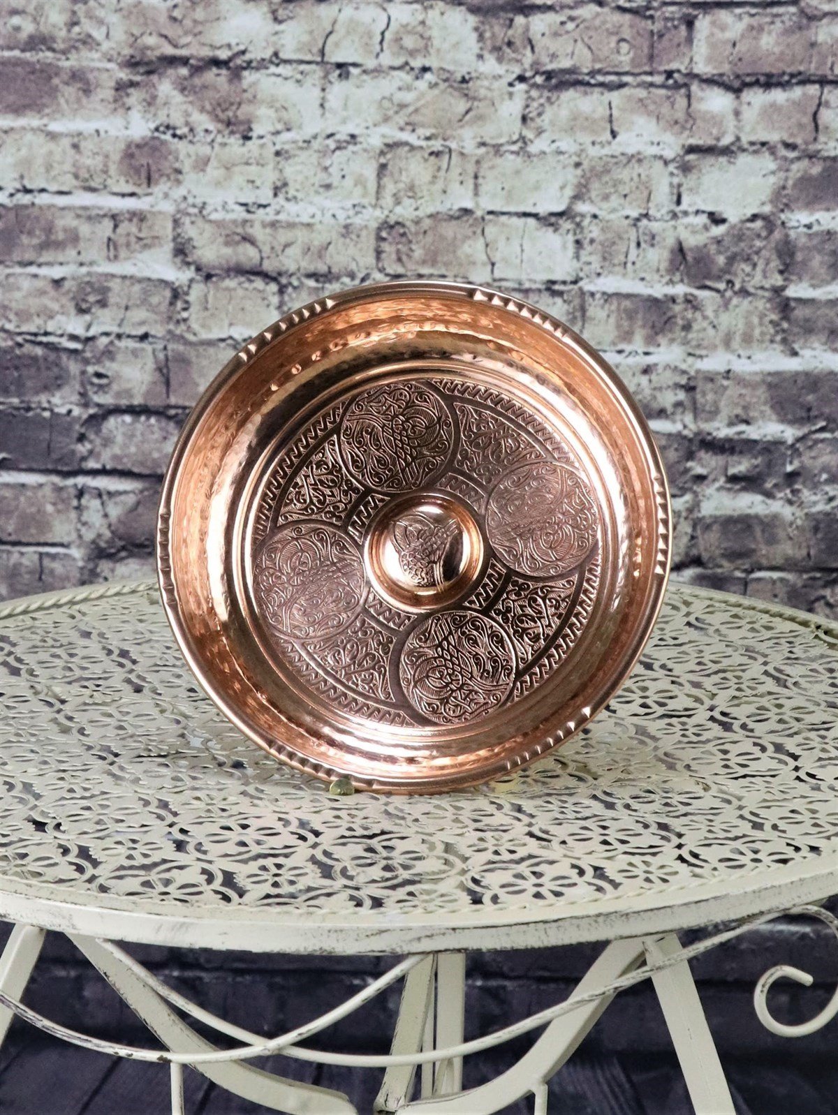 3 Adet Bakır İşlemeli Türk Hamam Tası 20 cm
