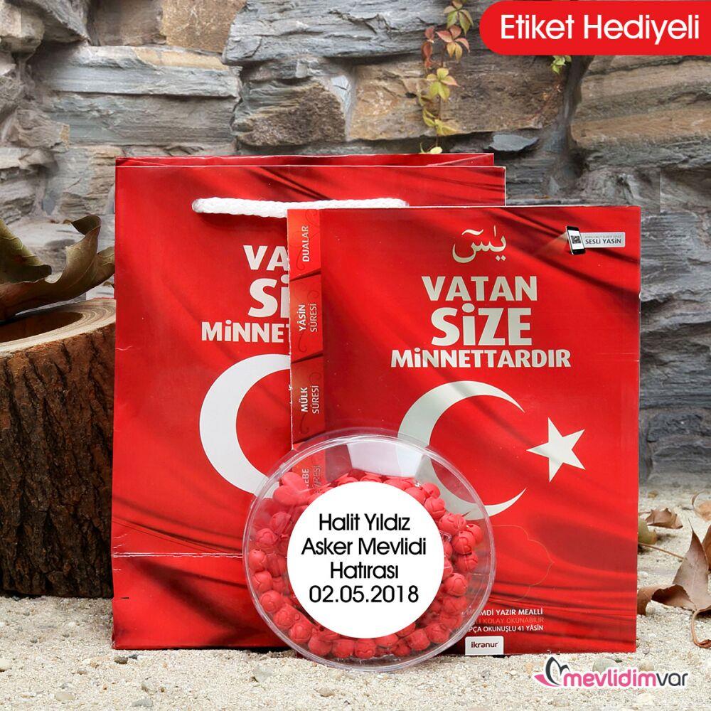 Asker Mevlidi Hediyelik 64 Sayfa Karton Çantalı  12*16 Yasin ve Kokulu Tesbih