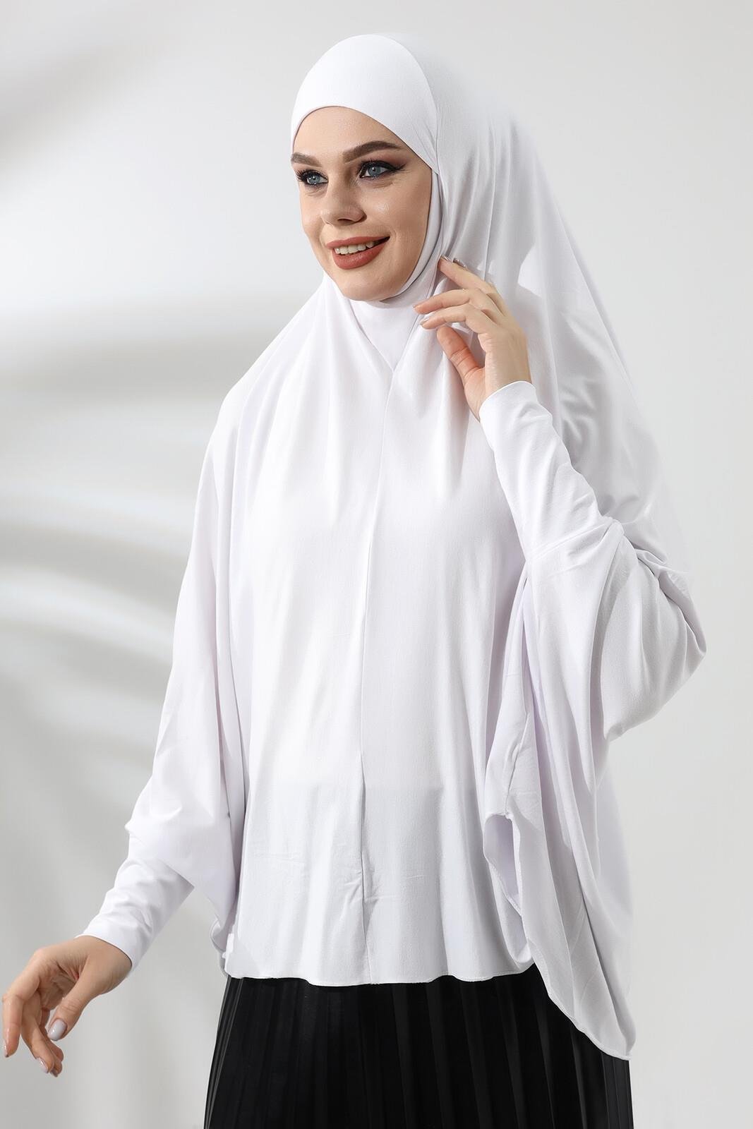 Beyaz Hazır Pratik Sultanbaş Tesettür Kollu Penye Sufle Eşarp Hijab