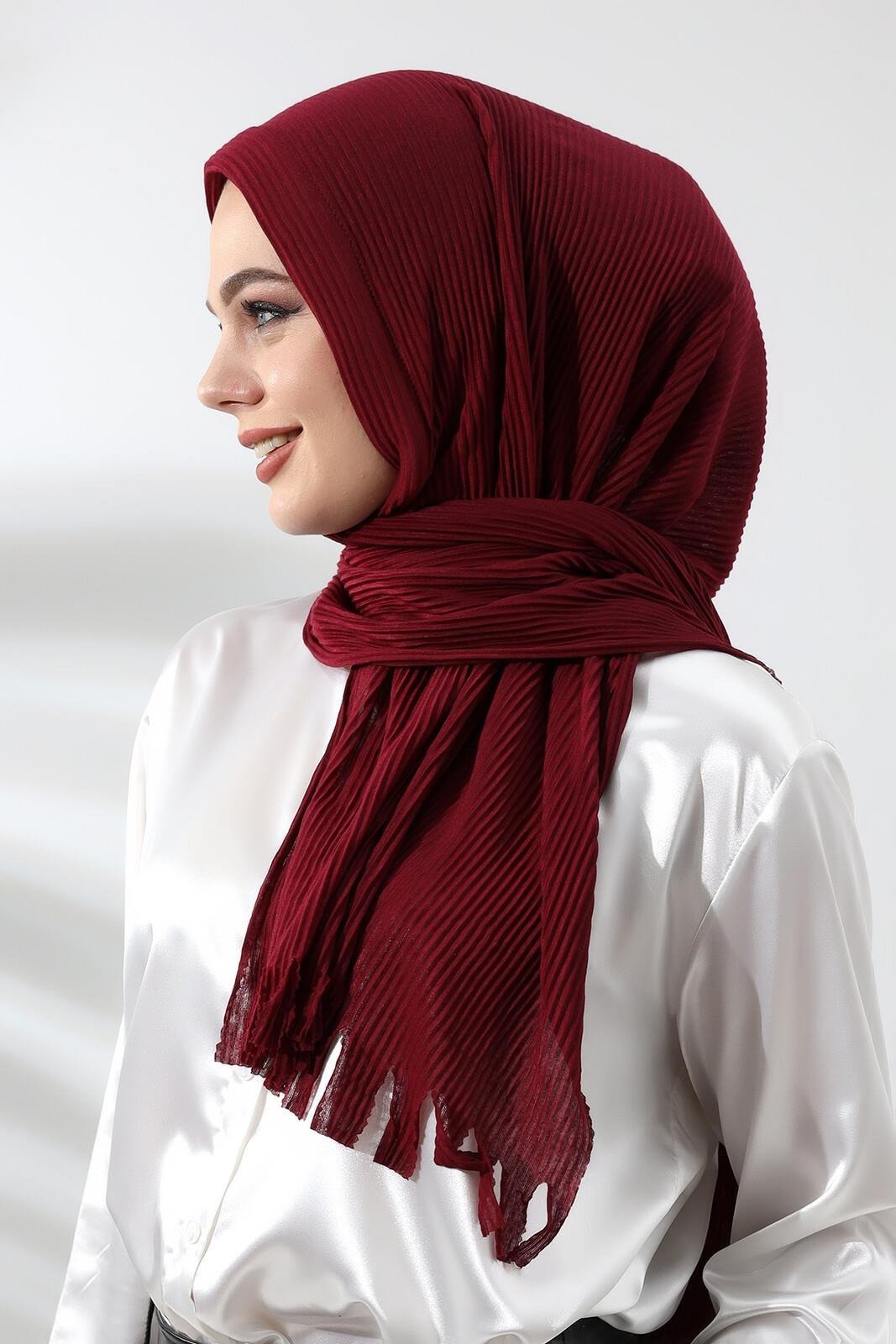Bordo Tesettür Hazır Pratik Fitilli Pamuklu Şal