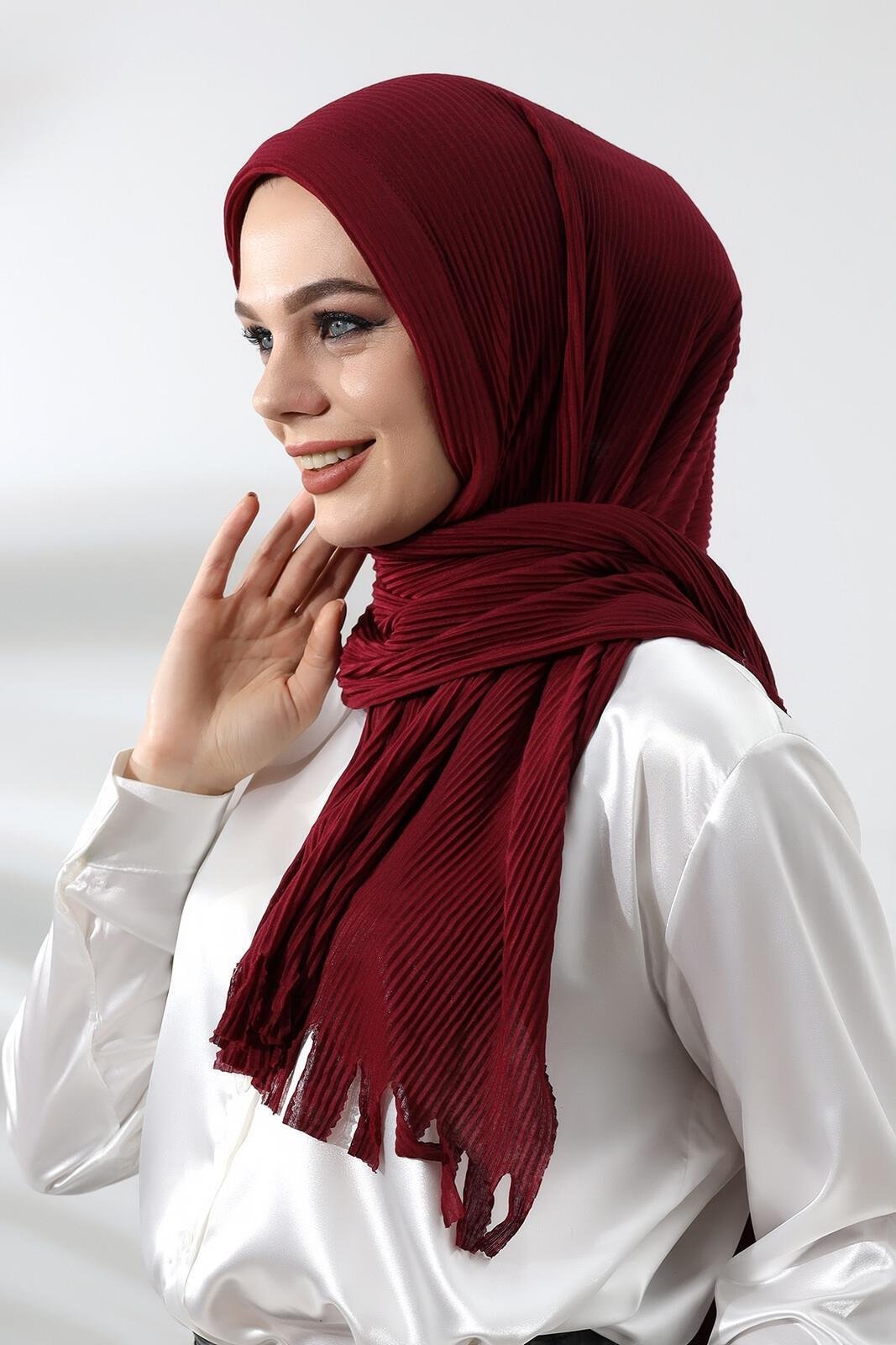 Bordo Tesettür Hazır Pratik Fitilli Pamuklu Şal