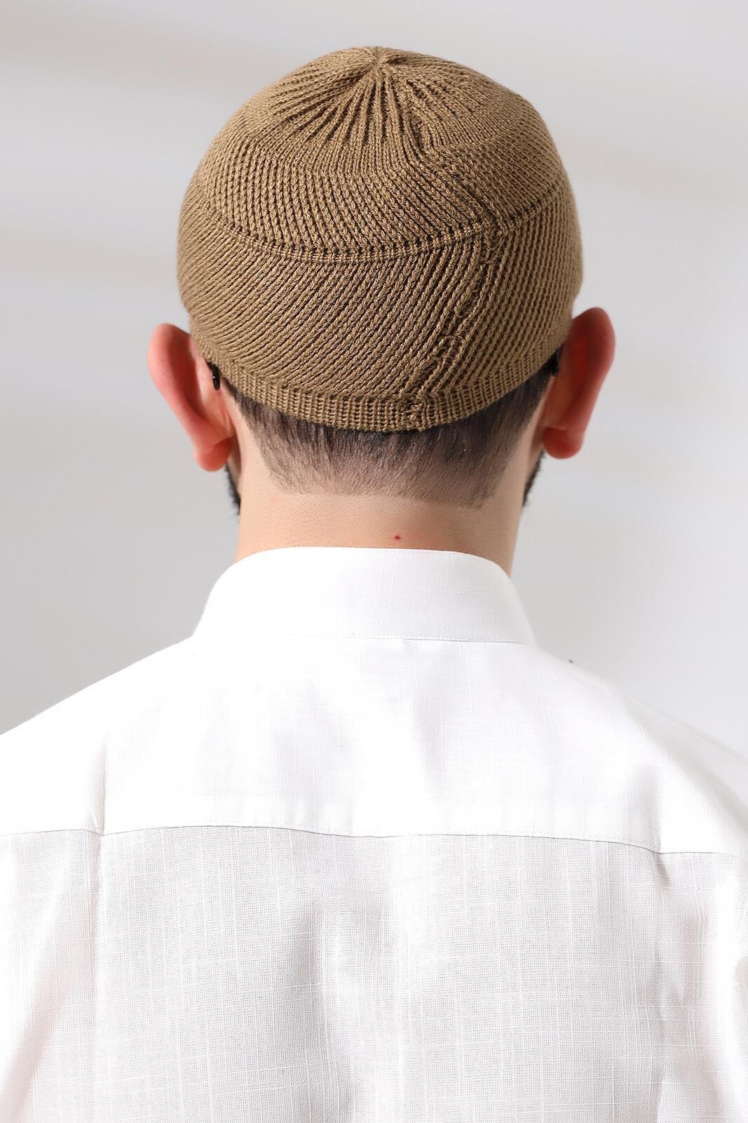 Camel Süper Namaz Dantel Detaylı Örme Orlon Namaz Takkesi