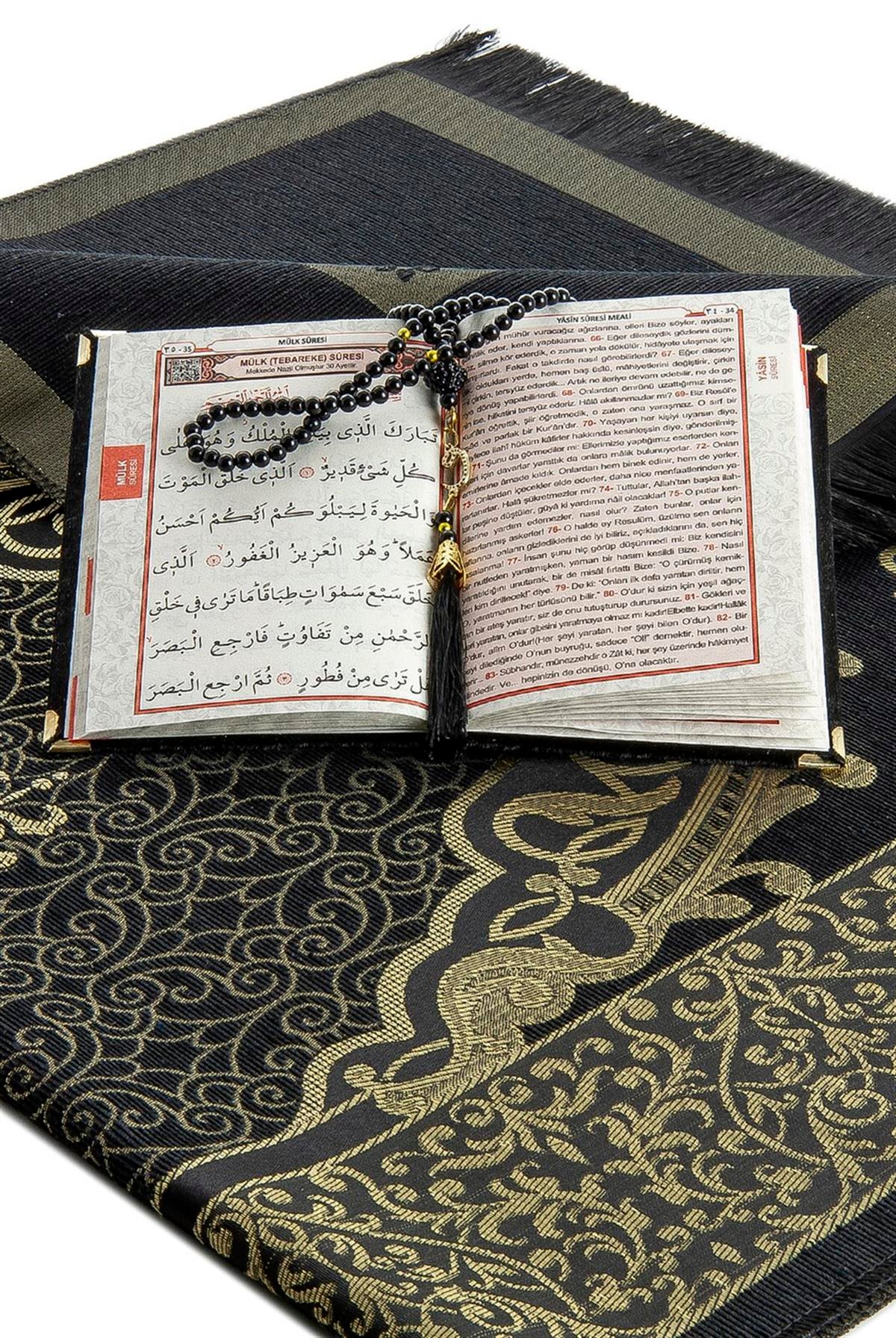 Çeyizlik Seccade Seti Lüks İbadet Seti - Siyah Renk