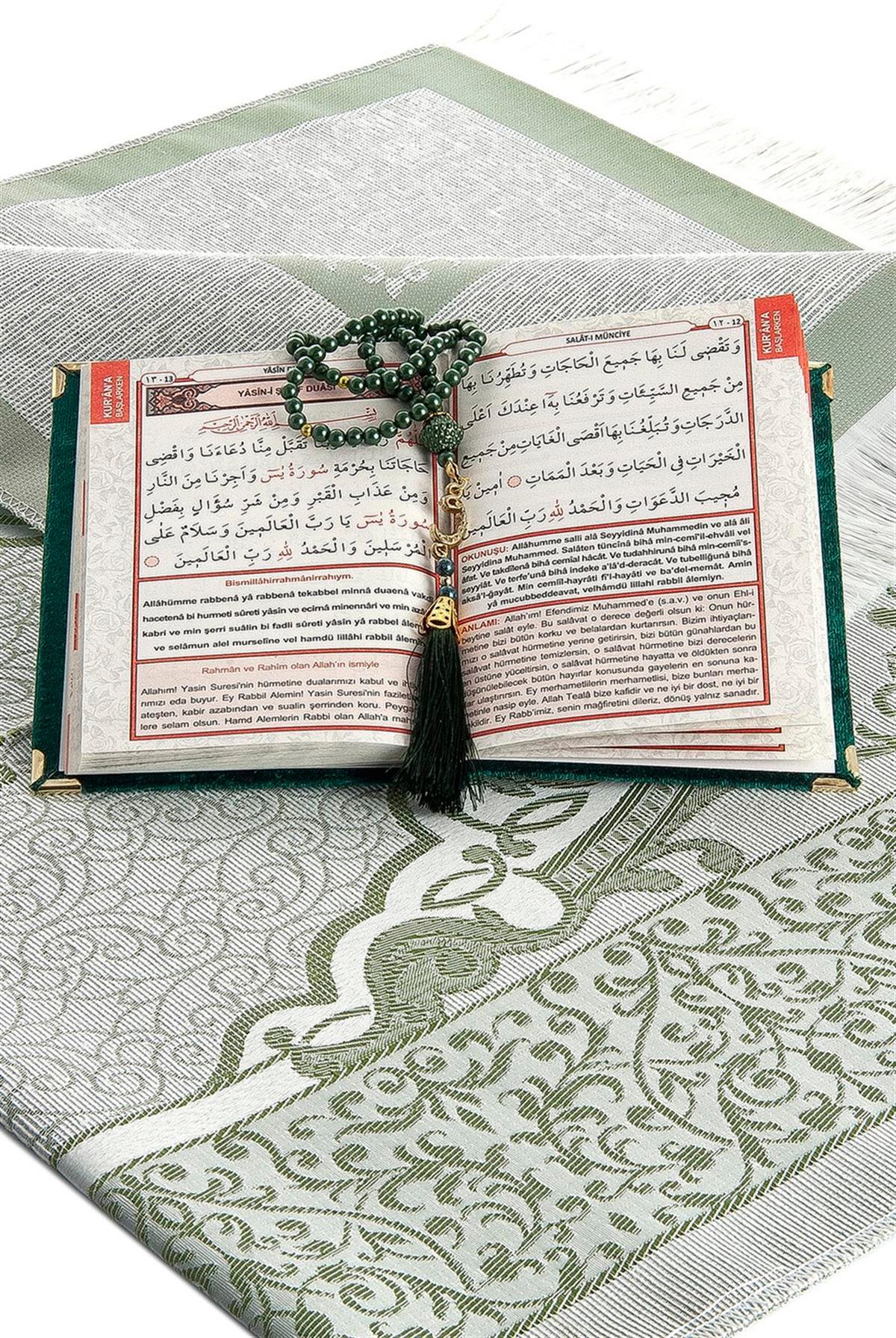 Çeyizlik Seccade Seti Lüks İbadet Seti - Yeşil Renk
