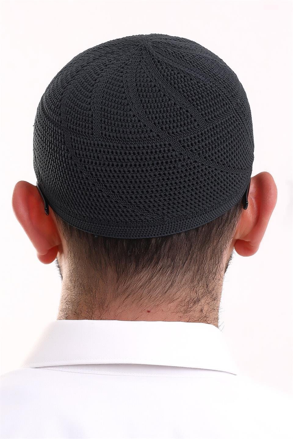Dantel Pamuklu Triko Makine Örme Takke Siyah