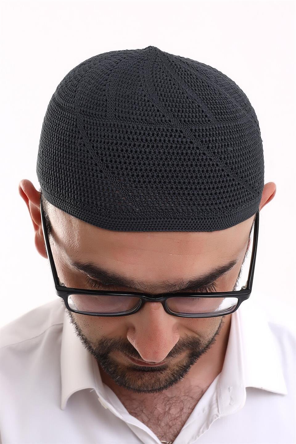 Dantel Pamuklu Triko Makine Örme Takke Siyah