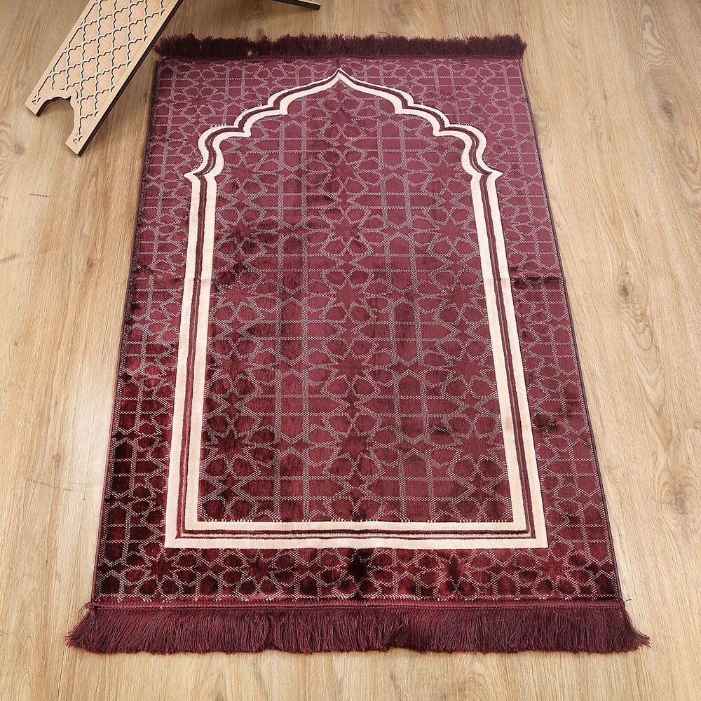 Edebali Lüks Kalın Kadife Halı Tipi  Soft Yumuşak  Seccade- Bordo (70*120 cm 1100 gr)