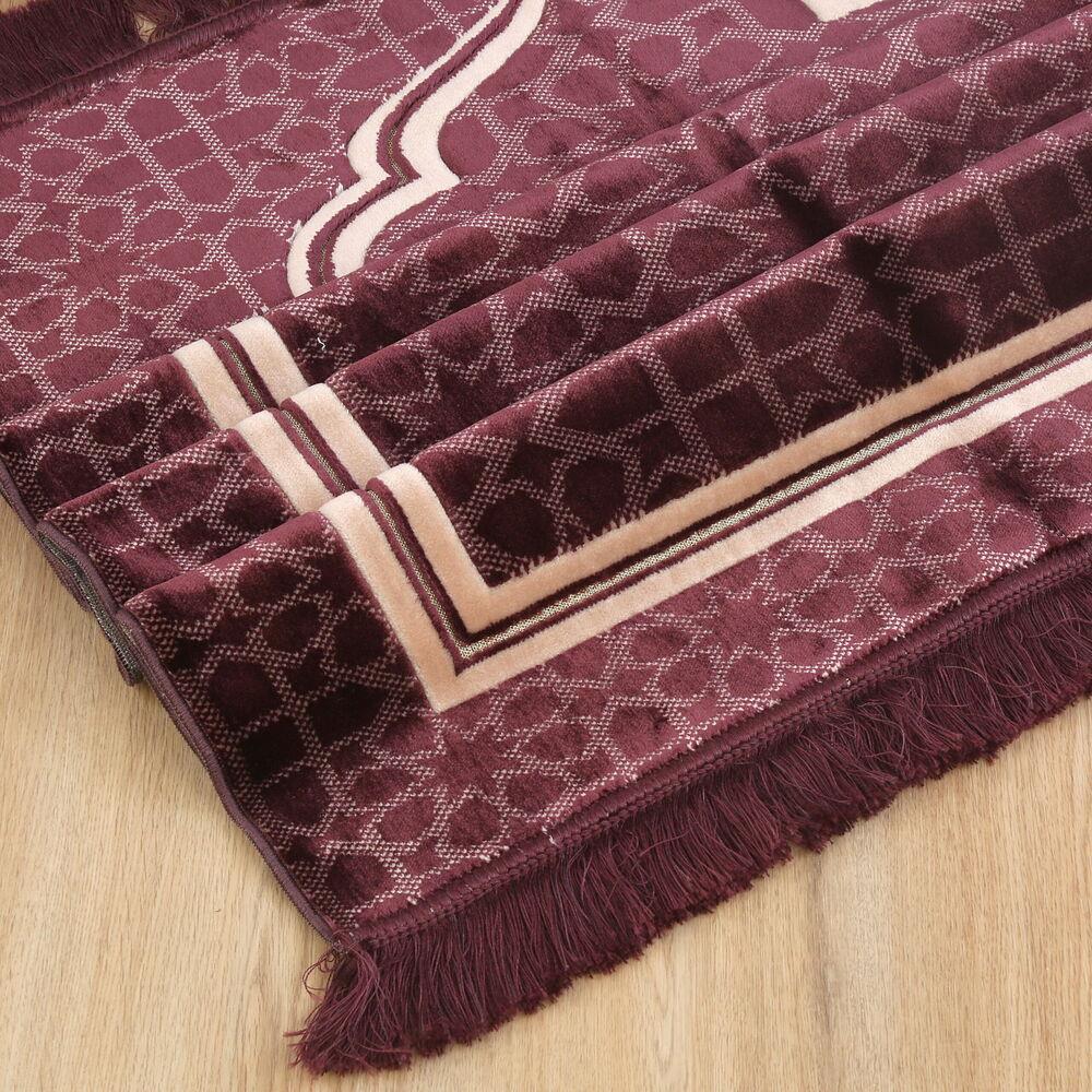 Edebali Lüks Kalın Kadife Halı Tipi  Soft Yumuşak  Seccade- Bordo (70*120 cm 1100 gr)