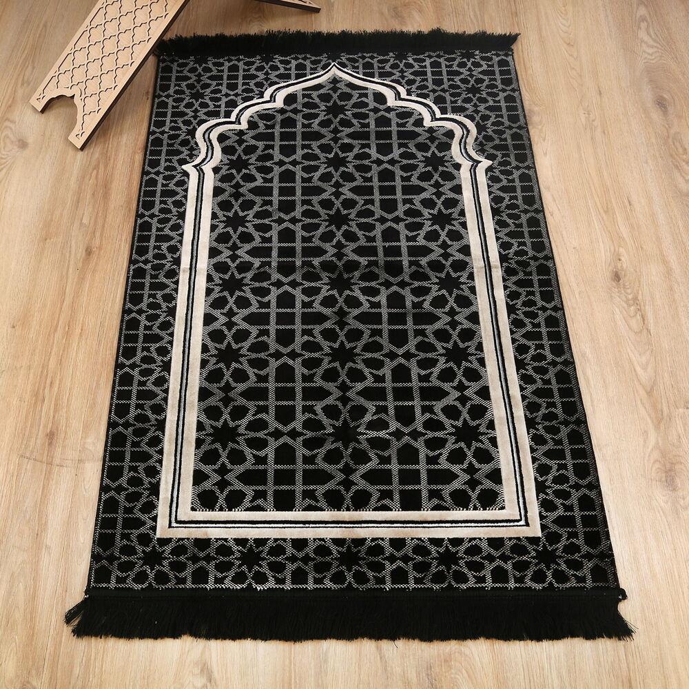 Edebali Lüks Kalın Kadife Halı Tipi  Soft Yumuşak  Seccade- Siyah (70*120 cm 1100 gr)