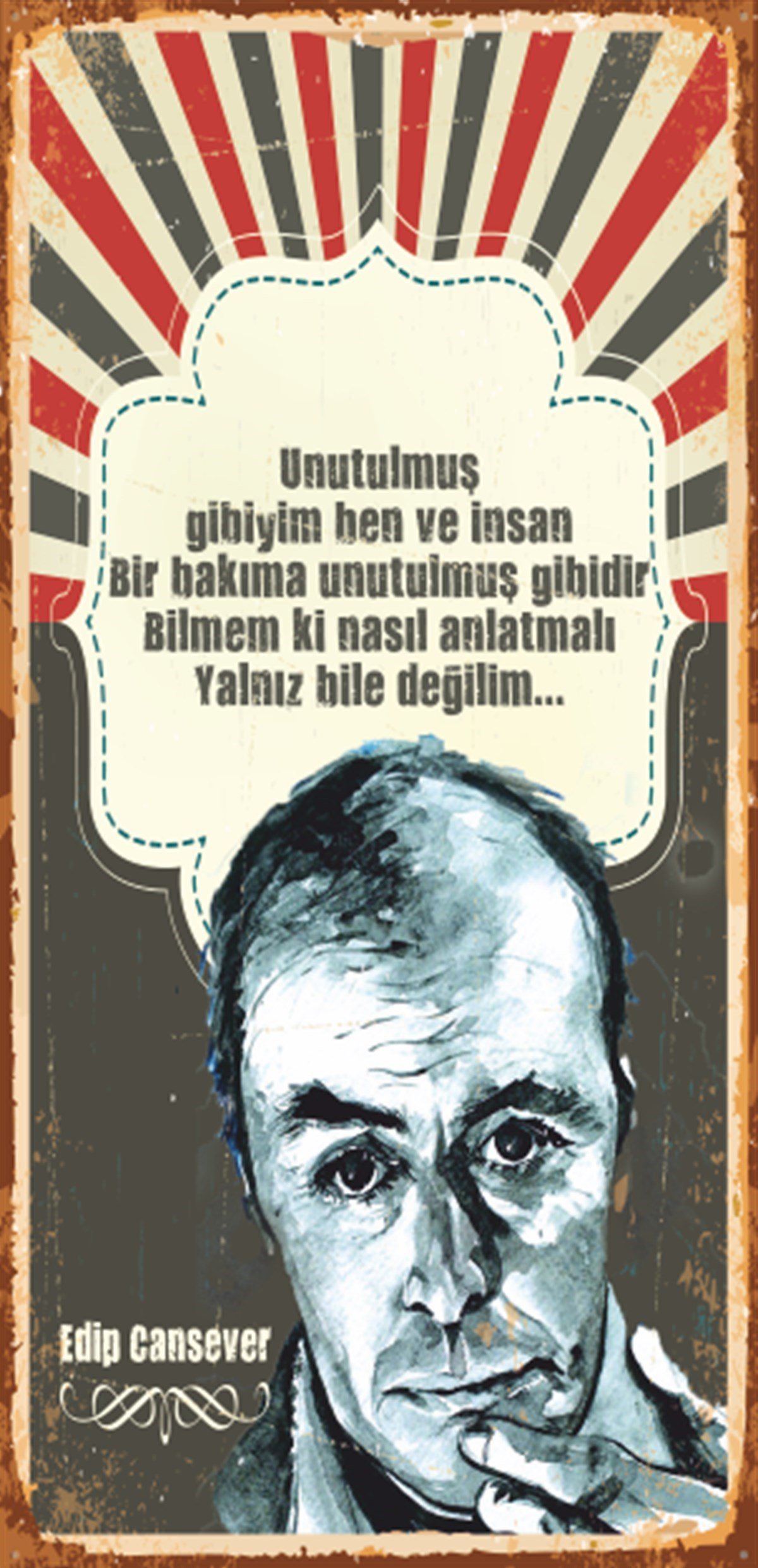 Edip Cansever Mini Retro Ahşap Poster
