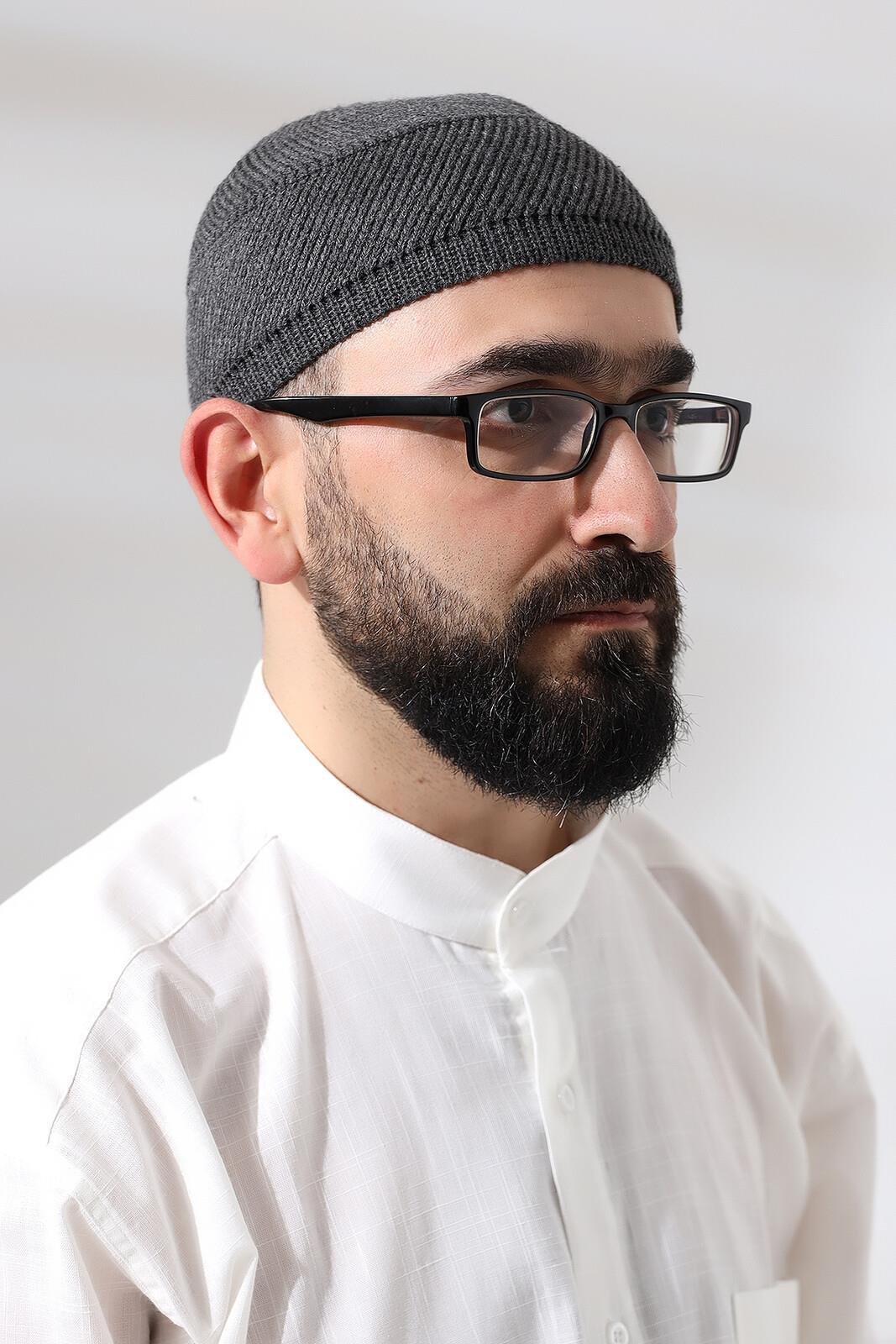Füme Süper Namaz Dantel Detaylı Örme Orlon Namaz Takkesi