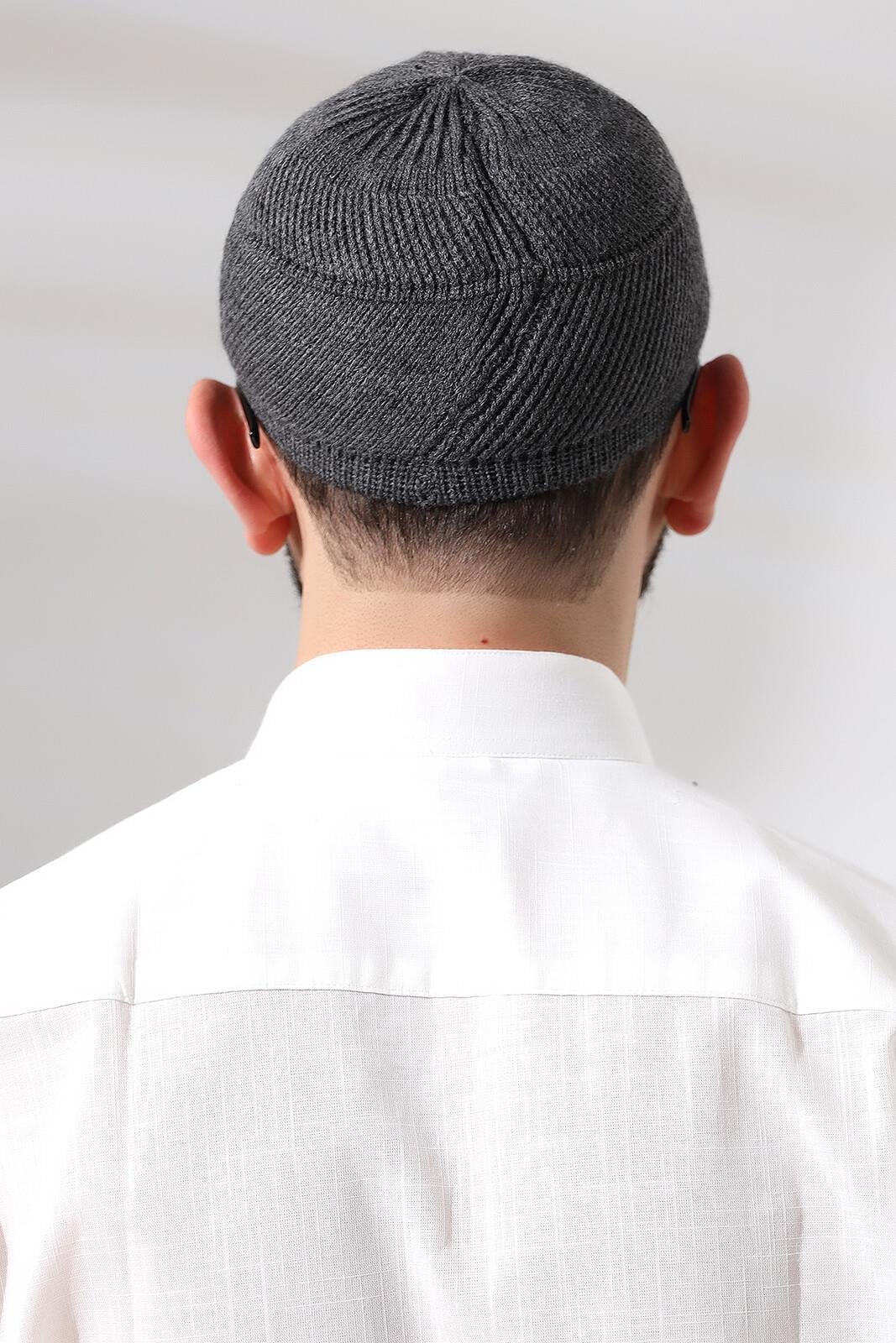 Füme Süper Namaz Dantel Detaylı Örme Orlon Namaz Takkesi