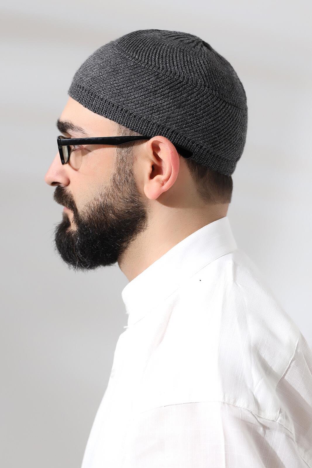 Füme Süper Namaz Dantel Detaylı Örme Orlon Namaz Takkesi