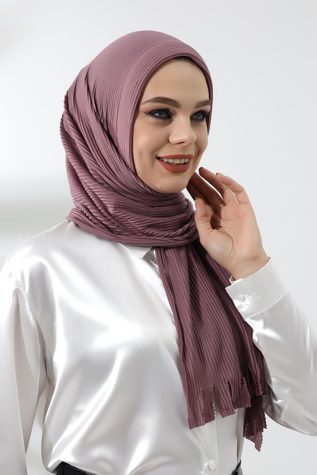 Gül Kurusu Tesettür Hazır Pratik Fitilli Pamuklu Şal