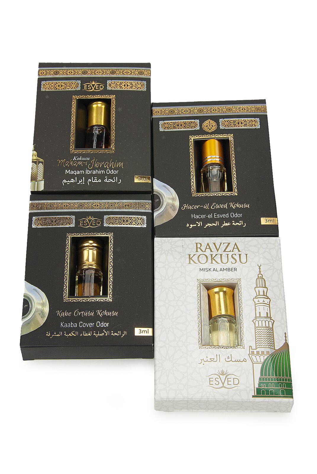 Hac ve Umre Kokuları 4 lü Set: Makam-ı İbrahim, Hacer-ül Esved, Kabe Örtüsü ve Ravza Kokusu ve Esansı