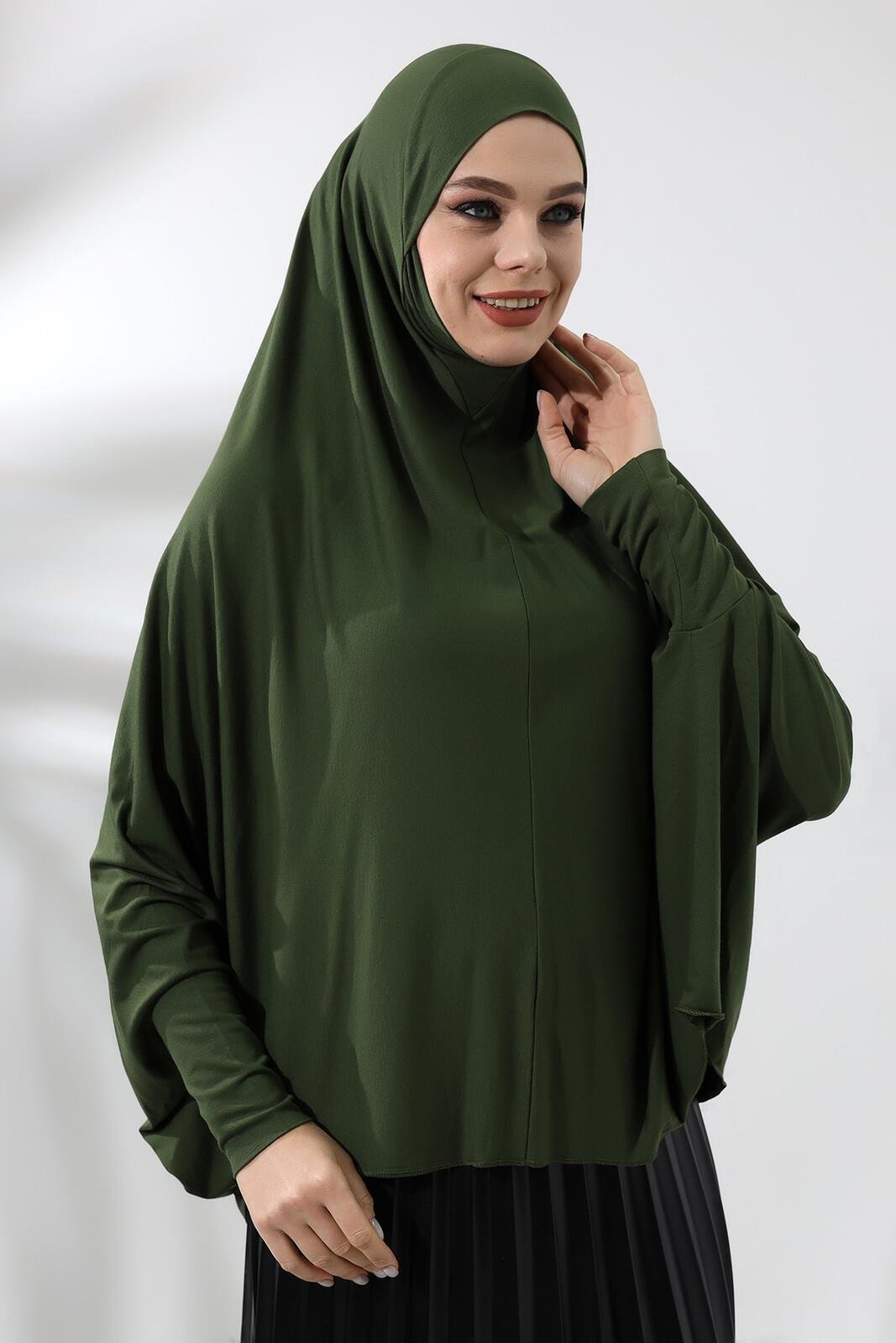 Haki Hazır Pratik Sultanbaş Tesettür Kollu Penye Sufle Eşarp Hijab