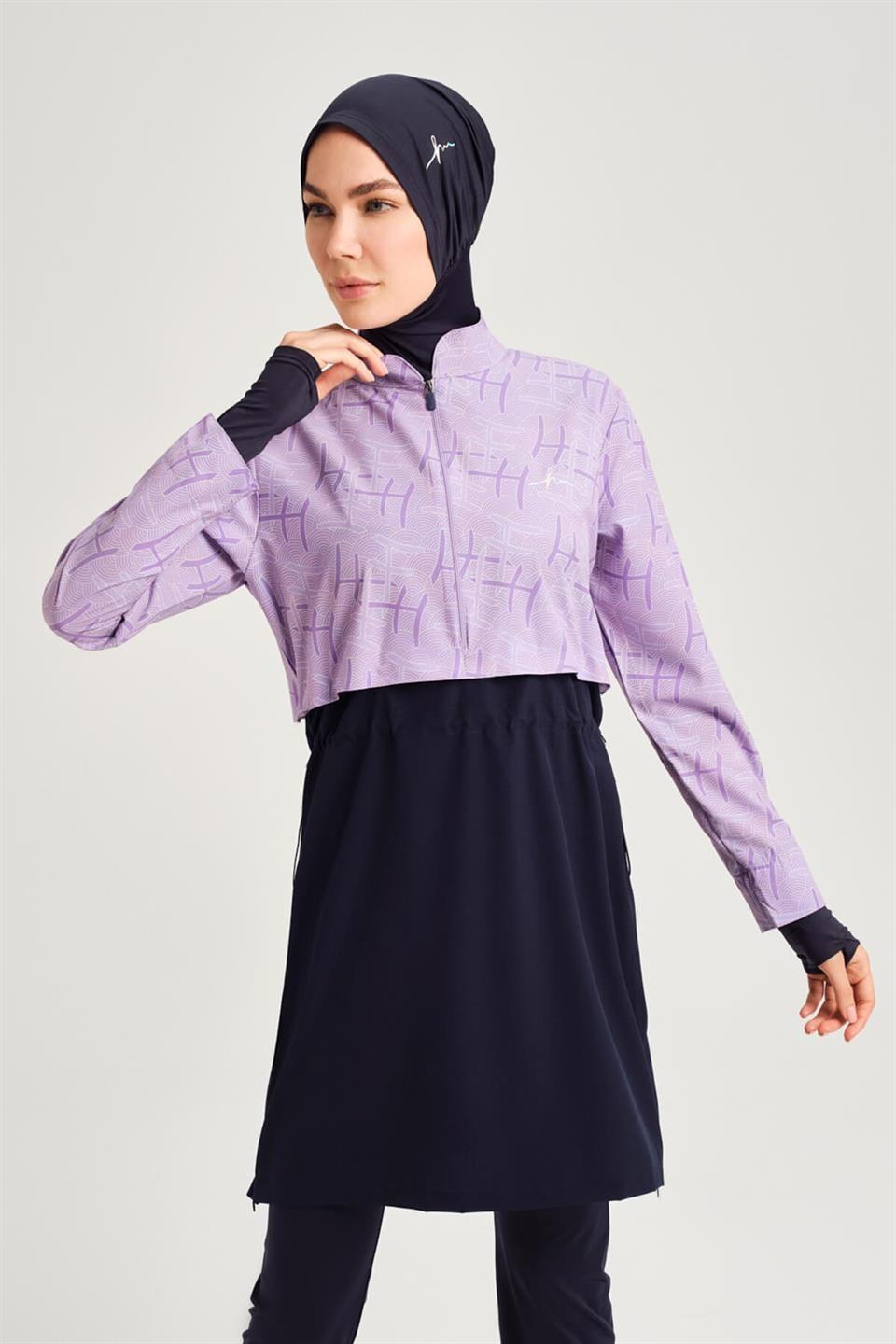 Haşema Esila Monogram Desenli Tam Kapalı Tesettür Mayo HSM-2934 Lila