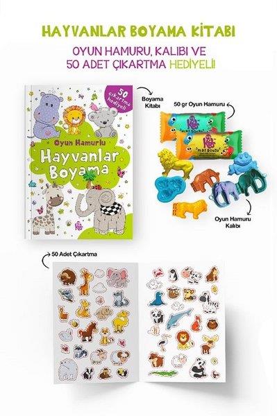 KolektifEgitim Etkinlik KitaplariHayvanlar Boyama Kitabı - Oyun Hamuru Kalıbı ve 50 Adet Çıkartma Hediyeli 3 + Yaş