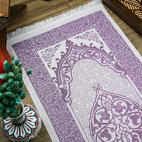 Hediyelik İpek Nur Tafta Seccade Mor 68x110 cm - 300 gr
