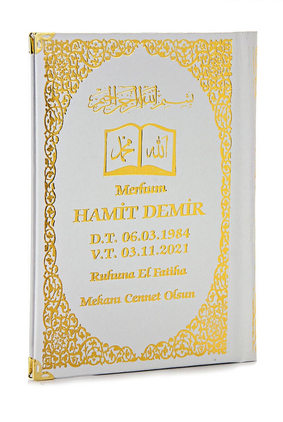 İsim Baskılı Ciltli Yasin Kitabı - Orta Boy - 80 Sayfa - Beyaz Renk - Cemiyet Hediyeliği