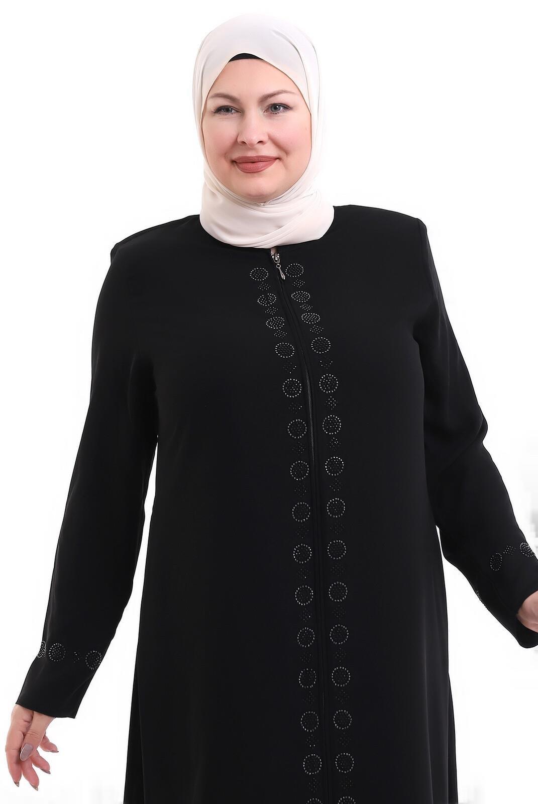 İsra Yuvarlak Taşlı 22 Siyah Battal Boy Anne Ferace