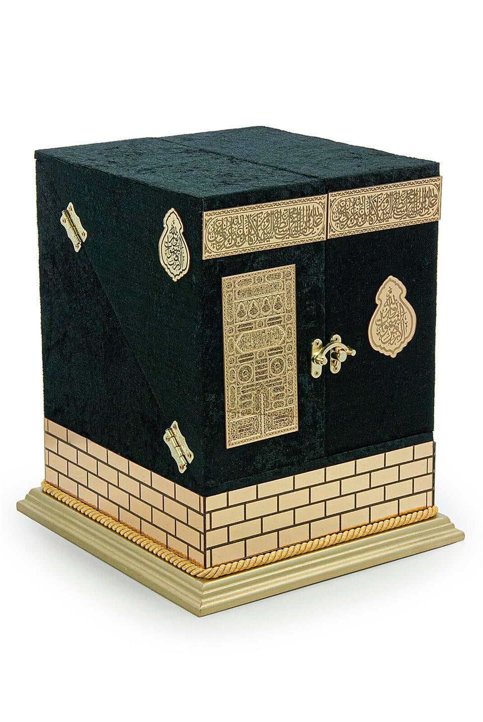 Kadife Kaplı Kabe Görünümlü Büyük Boy MDF Ahşap Maket Kuranı Kerim Seti