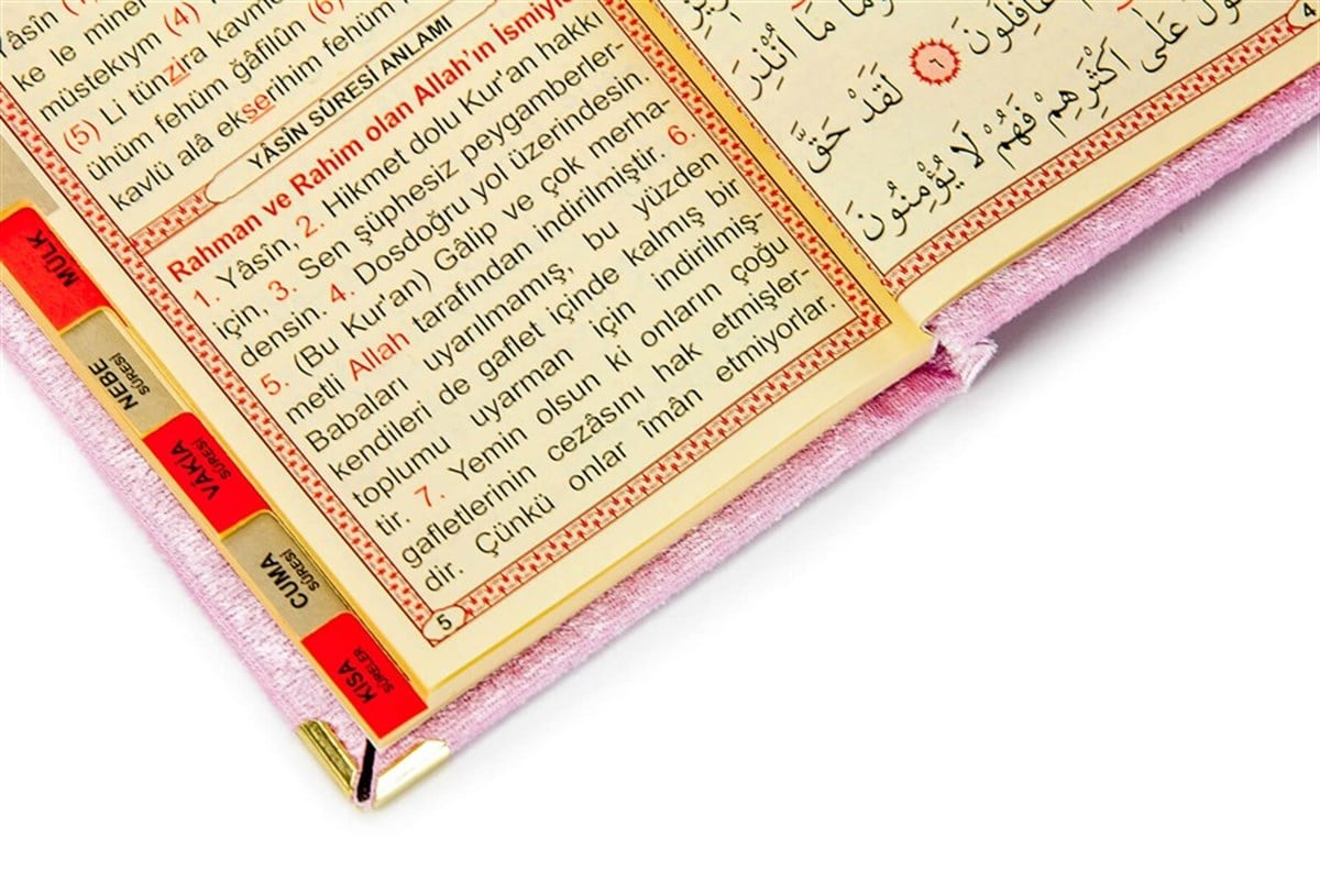 Kadife Yasin Kitabı Çanta Boy Seccade Tesbihli Kutulu Pembe