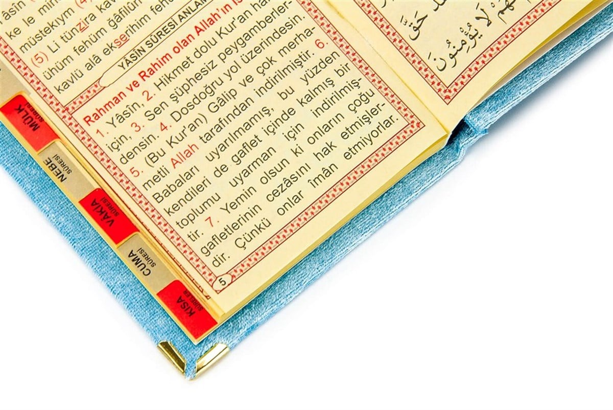 Kadife Yasin Kitabı Çanta Boy Seccade Tesbihli Kutulu Mavi