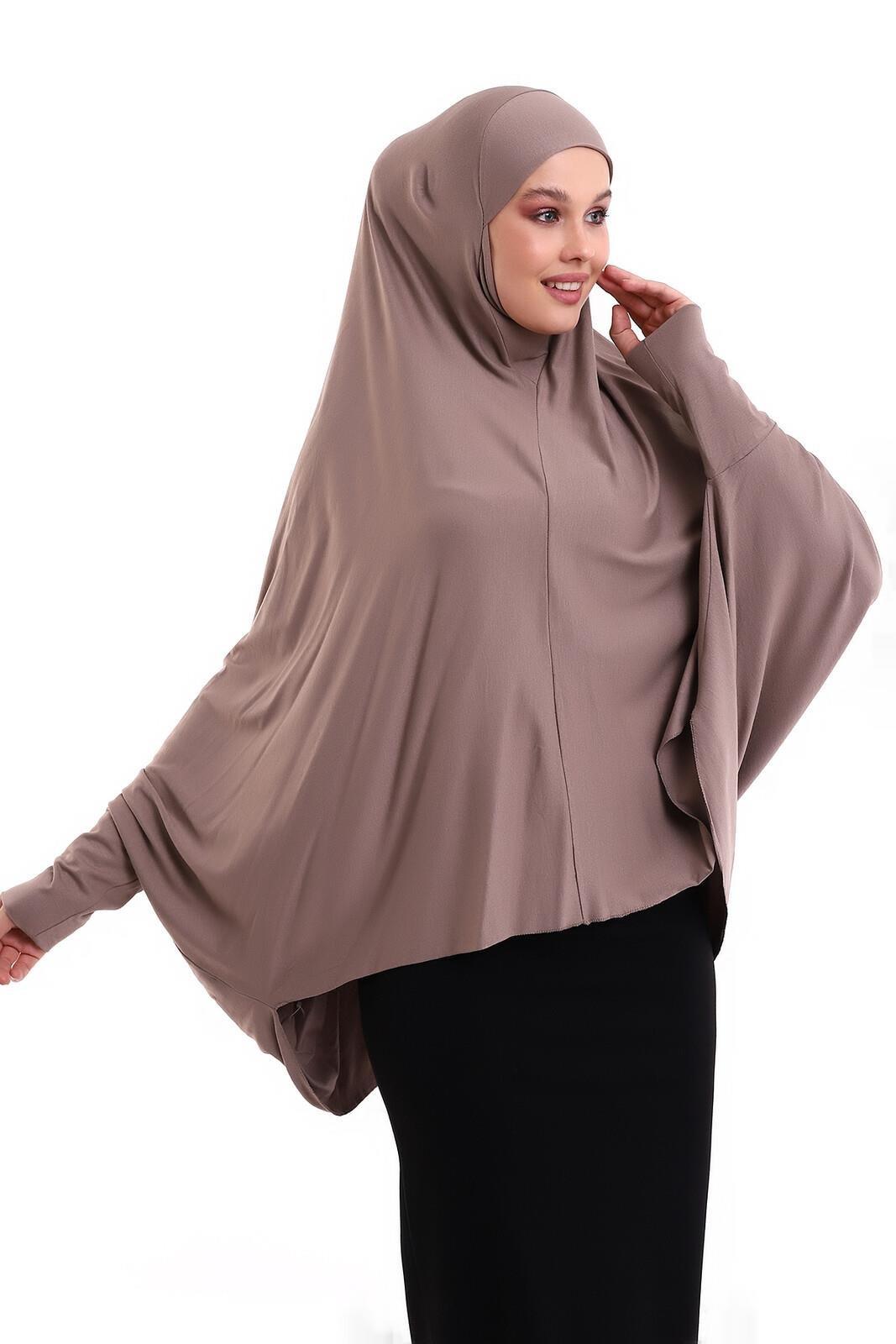 Kahverengi Hazır Pratik Sultanbaş Tesettür Kollu Penye Sufle Eşarp Hijab