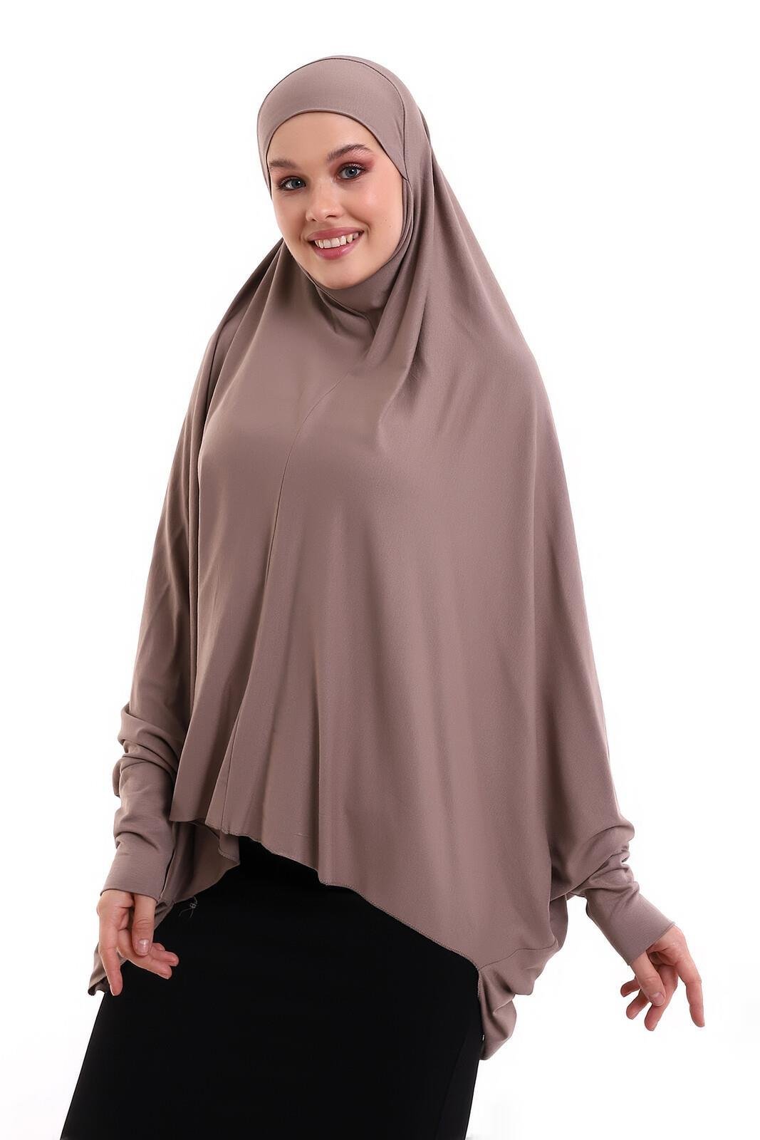 Kahverengi Hazır Pratik Sultanbaş Tesettür Kollu Penye Sufle Eşarp Hijab