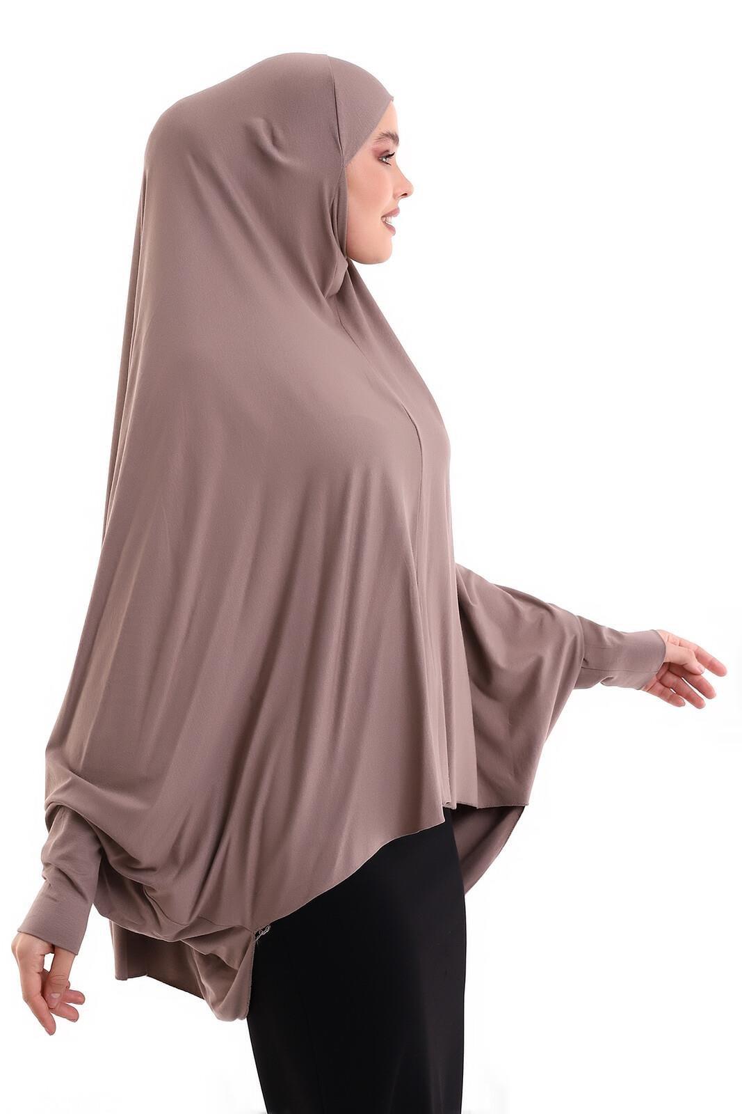 Kahverengi Hazır Pratik Sultanbaş Tesettür Kollu Penye Sufle Eşarp Hijab