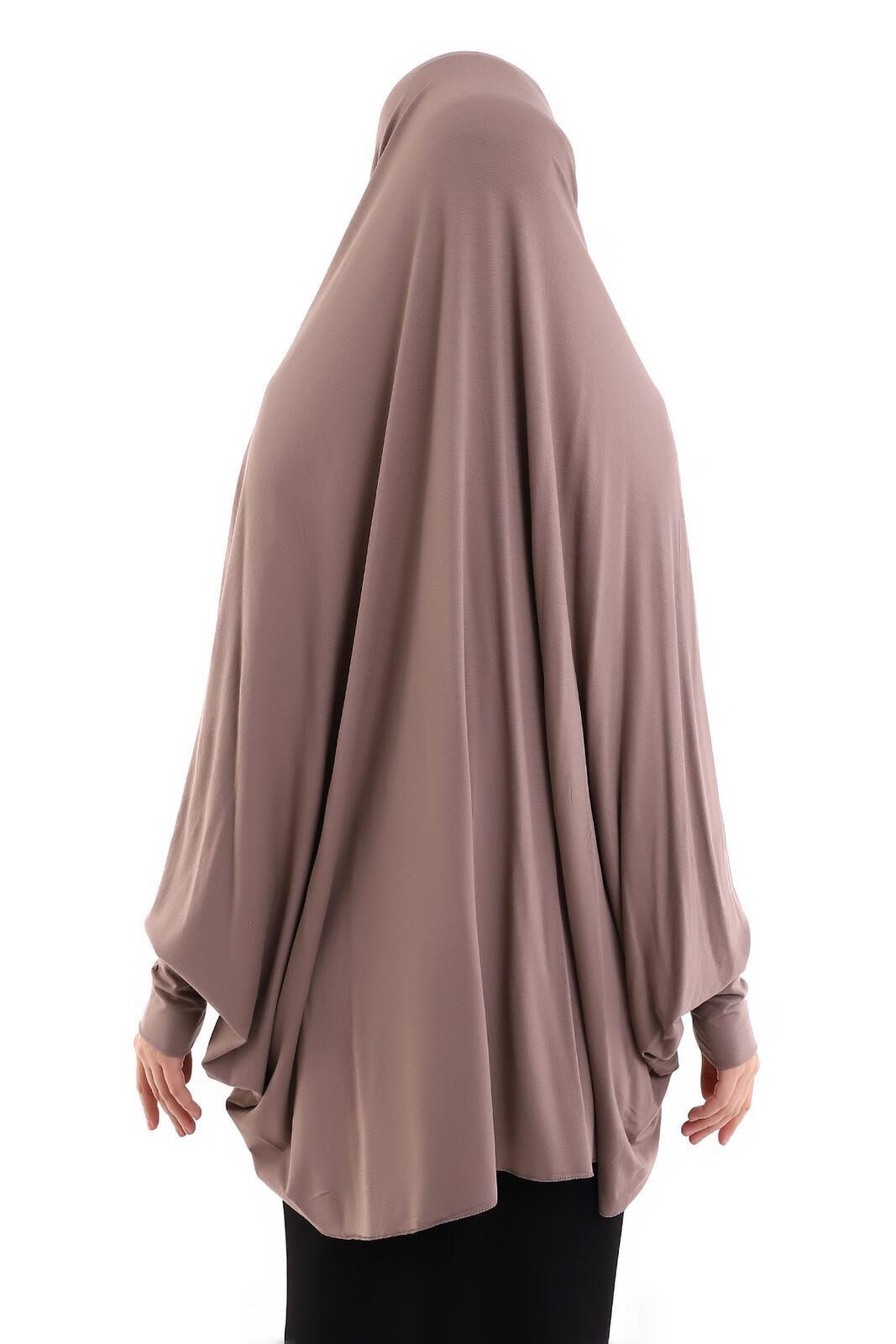 Kahverengi Hazır Pratik Sultanbaş Tesettür Kollu Penye Sufle Eşarp Hijab
