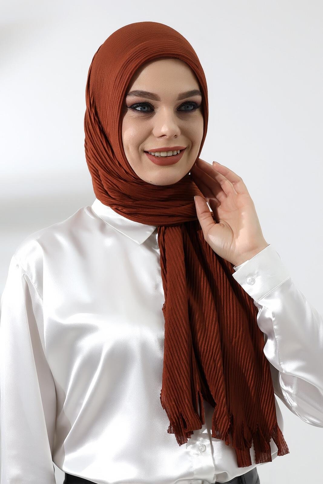 Kiremit Tesettür Hazır Pratik Fitilli Pamuklu Şal