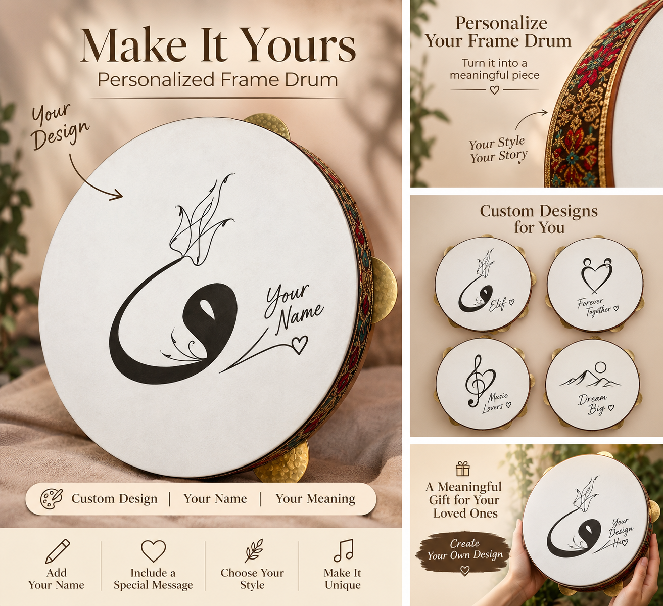 armonicasMüzik & EğlenceKişiye Özel Alman Sentetik Bendir | El Yapımı Türk Bendiri | Akort Edilebilir Profesyonel Bendir | Sufi & Meditasyon Davulu
