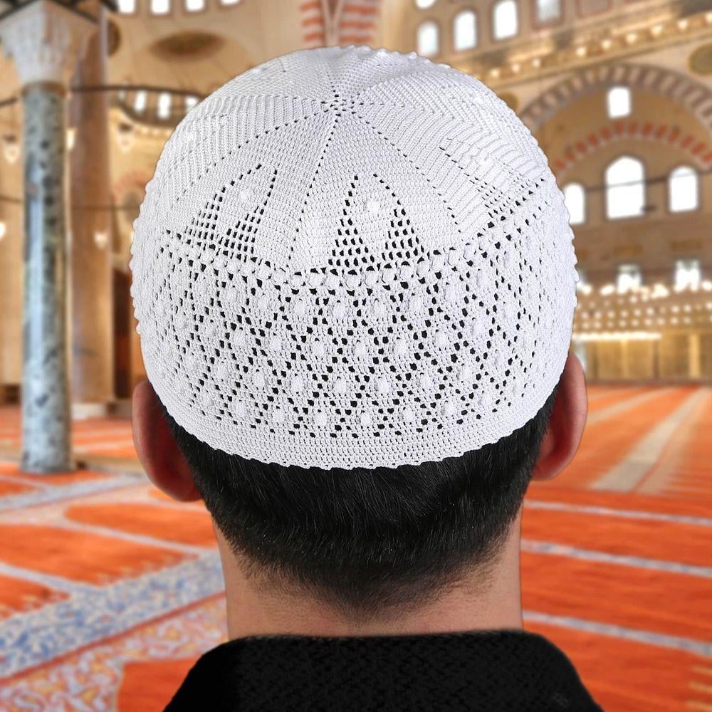 Lüks El Örme Dantel Takke-Beyaz