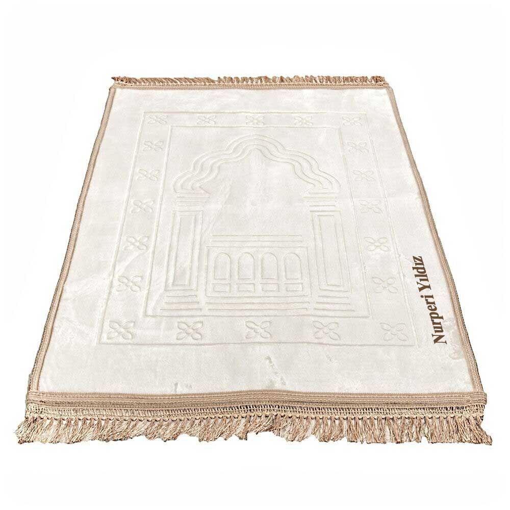 Lüks Kadife Peluş Seccade Krem İsimli 70 x 110 cm - 750 gr