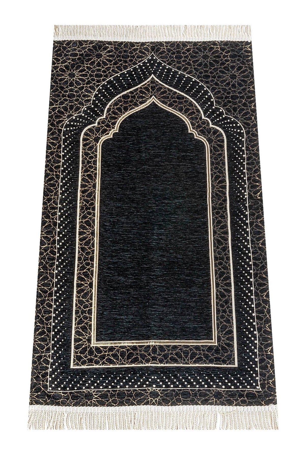Mihrap Desenli Astarlı Şönil Seccade - Siyah